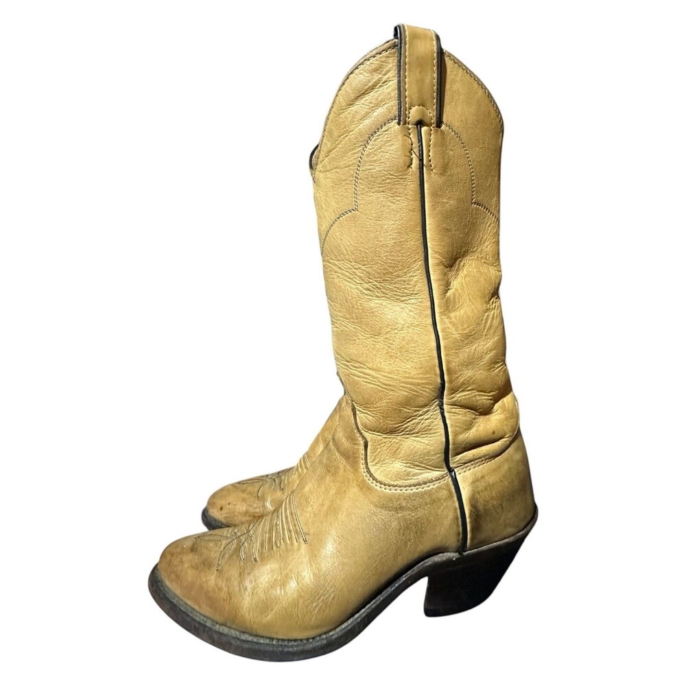 Vintage Justin Cowgirl Boots Tan Leather Womens Sz 6 B Style 40601 Western Heel